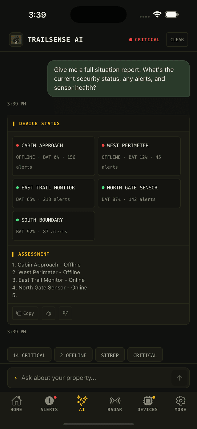 TrailSense AI - on-device assistant chat interface